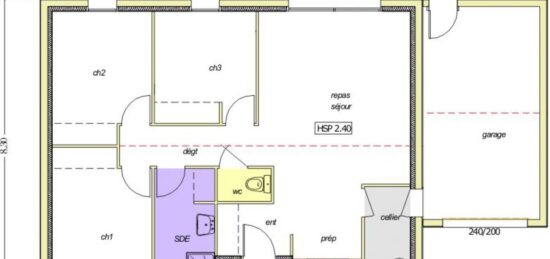 Plan de maison Surface terrain 70 m2 - 5 pièces - 3  chambres -  sans garage 