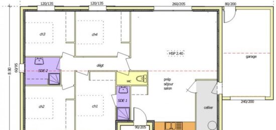 Plan de maison Surface terrain 70 m2 - 5 pièces - 4  chambres -  sans garage 