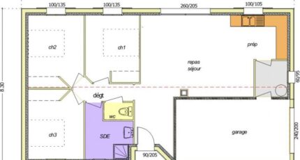 Avant-projet MARANS - 80 m² - 3 chambres 2490-255465_bouleau-3ch-garage-a-droite-en-pigon.jpg - LMP Constructeur