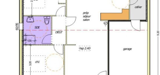 Plan de maison Surface terrain 70 m2 - 4 pièces - 2  chambres -  avec garage 