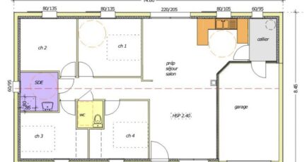 Avant projet NIORT  89 m² - 4 chambres 2484-255369_premevere-nh-garage-a-droite-4-chambres.jpg - LMP Constructeur