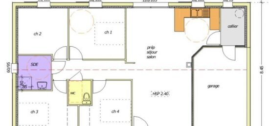 Plan de maison Surface terrain 70 m2 - 5 pièces - 4  chambres -  avec garage 