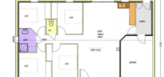 Plan de maison Surface terrain 79 m2 - 5 pièces - 4  chambres -  avec garage 