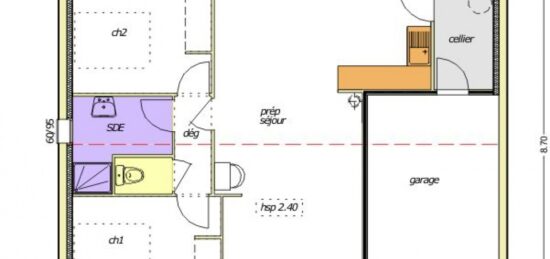 Plan de maison Surface terrain 65 m2 - 4 pièces - 2  chambres -  avec garage 