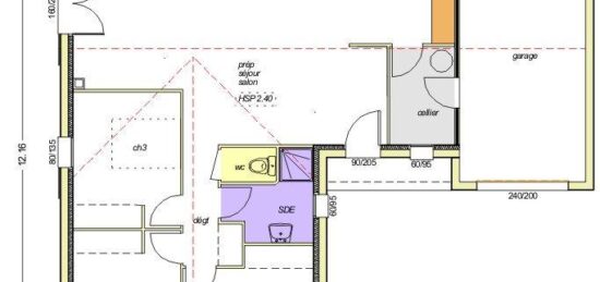 Plan de maison Surface terrain 90 m2 - 4 pièces - 3  chambres -  avec garage 