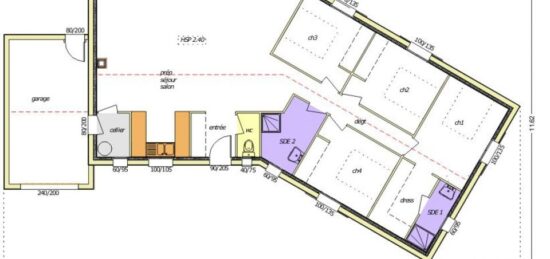 Plan de maison Surface terrain 83 m2 - 5 pièces - 4  chambres -  avec garage 