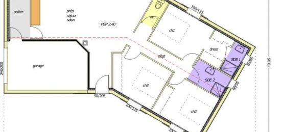 Plan de maison Surface terrain 83 m2 - 5 pièces - 3  chambres -  avec garage 
