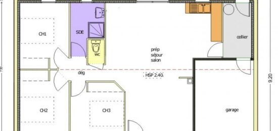 Plan de maison Surface terrain 58 m2 - 2 pièces - 3  chambres -  avec garage 