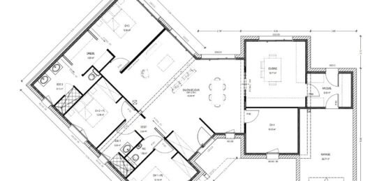 Plan de maison Surface terrain 130 m2 - 6 pièces - 4  chambres -  avec garage 