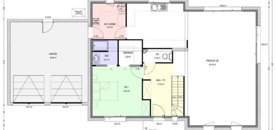 Plan de maison Surface terrain 140 m2 - 6 pièces - 4  chambres -  avec garage 