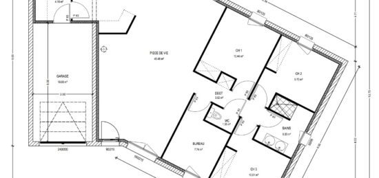 Plan de maison Surface terrain 90 m2 - 4 pièces - 3  chambres -  avec garage 