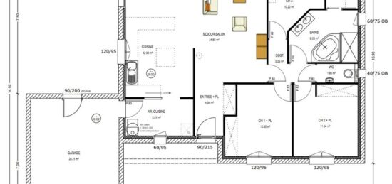 Plan de maison Surface terrain 100 m2 - 5 pièces - 3  chambres -  sans garage 