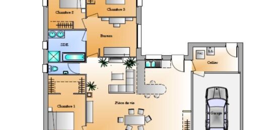 Plan de maison Surface terrain 103 m2 - 5 pièces - 3  chambres -  sans garage 