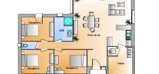 Plan de maison Surface terrain 81 m2 - 4 pièces - 3  chambres -  avec garage 