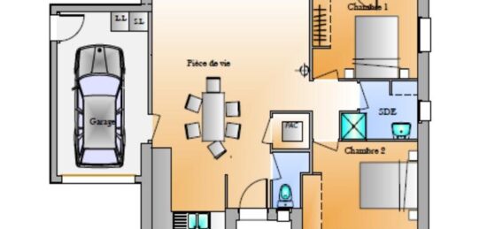 Plan de maison Surface terrain 62 m2 - 3 pièces - 2  chambres -  avec garage 