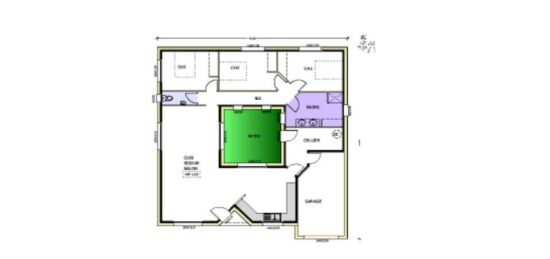 Plan de maison Surface terrain 107 m2 - 5 pièces - 4  chambres -  avec garage 