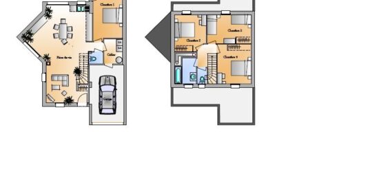 Plan de maison Surface terrain 113 m2 - 5 pièces - 4  chambres -  avec garage 