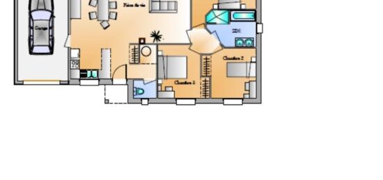 Plan de maison Surface terrain 92 m2 - 4 pièces - 3  chambres -  avec garage 