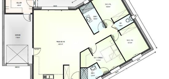 Plan de maison Surface terrain 90 m2 - 4 pièces - 3  chambres -  avec garage 