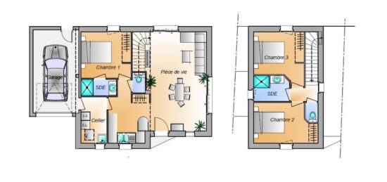 Plan de maison Surface terrain 82 m2 - 5 pièces - 3  chambres -  avec garage 