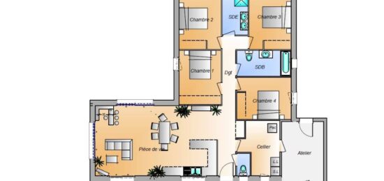 Plan de maison Surface terrain 111 m2 - 6 pièces - 4  chambres -  avec garage 