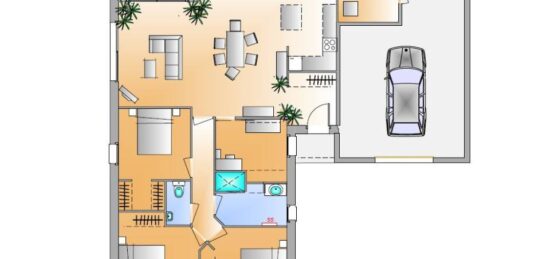 Plan de maison Surface terrain 104 m2 - 5 pièces - 3  chambres -  avec garage 