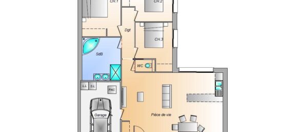 Plan de maison Surface terrain 85 m2 - 4 pièces - 3  chambres -  avec garage 