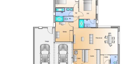 Plan de maison Surface terrain 113 m2 - 5 pièces - 3  chambres -  avec garage 