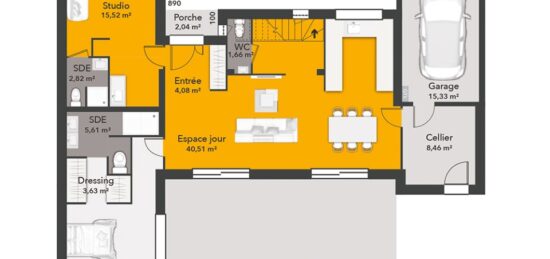 Plan de maison Surface terrain 115 m2 - 7 pièces - 4  chambres -  avec garage 