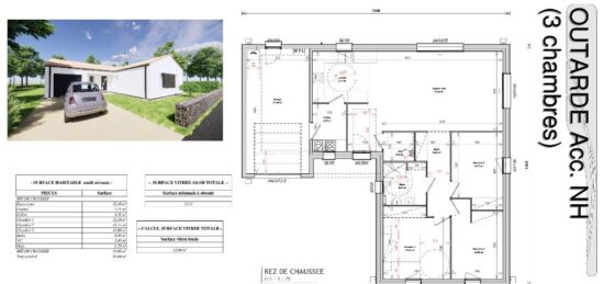 Plan de maison Surface terrain 92 m2 - 4 pièces - 3  chambres -  avec garage 