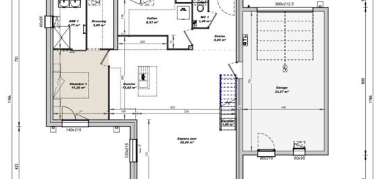 Plan de maison Surface terrain 119.54 m2 - 8 pièces - 3  chambres -  avec garage 
