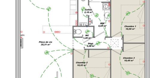 Plan de maison Surface terrain 80 m2 - 4 pièces - 3  chambres -  sans garage 