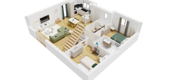 Plan de maison Surface terrain 71 m2 - 3 pièces - 2  chambres -  sans garage 